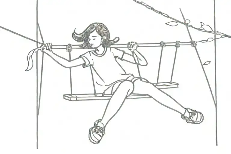 Girl Swinging On Swing Set Minimalistic Doodle