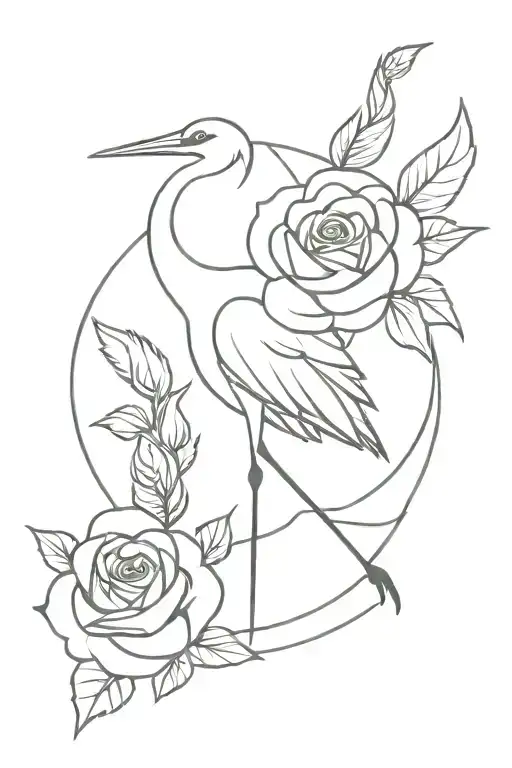 Crane With Rose Intertwined