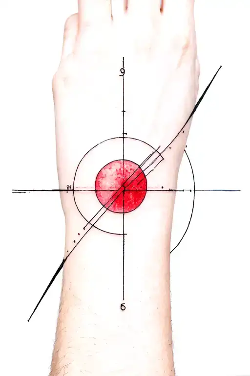 Space And Time Forearm Peice With Red And Black Ink