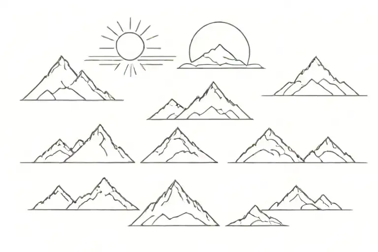 Six Mountain Tops With Sun In The Background