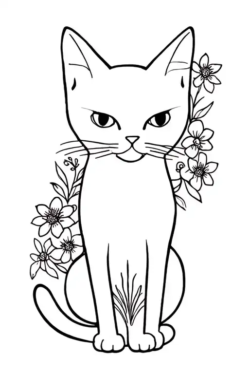Flowers And Cat