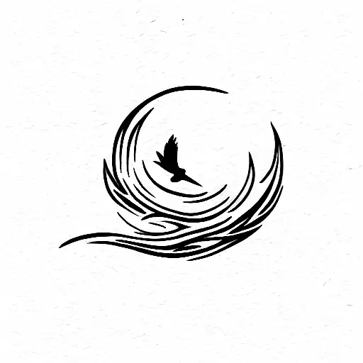 Wave Crest With Bird Flying Away