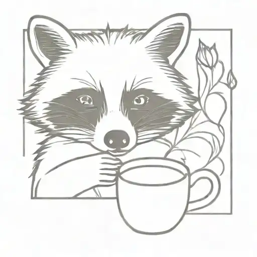 Raccoon Drinking Coffee Cup