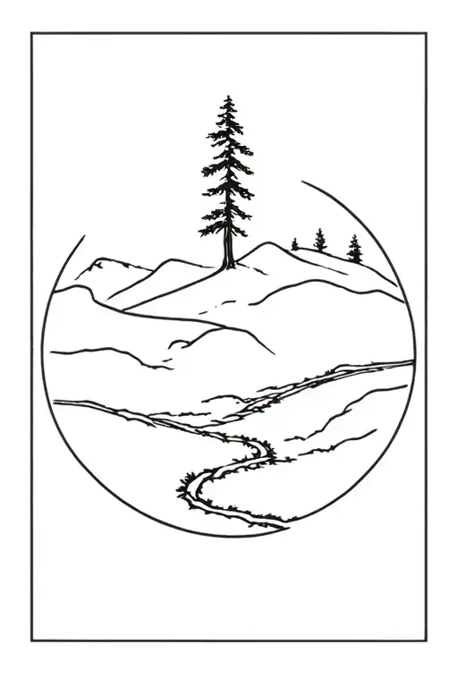 An Outer Silhouette Of A Spruce Tree Containing An Inner Scene Of A Winding Path Through