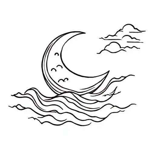 Moon And Waves Flowing