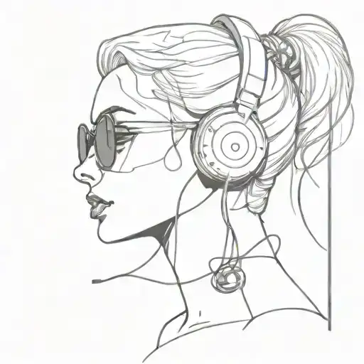 Cyberpunk Woman Tattoos Headphones Rave Music Cables Sexy Sunglasses