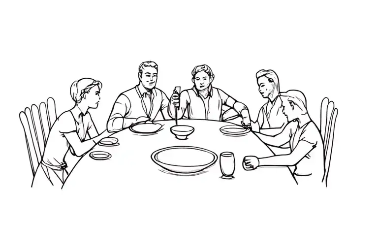 A Group Of People At A Dinner Table