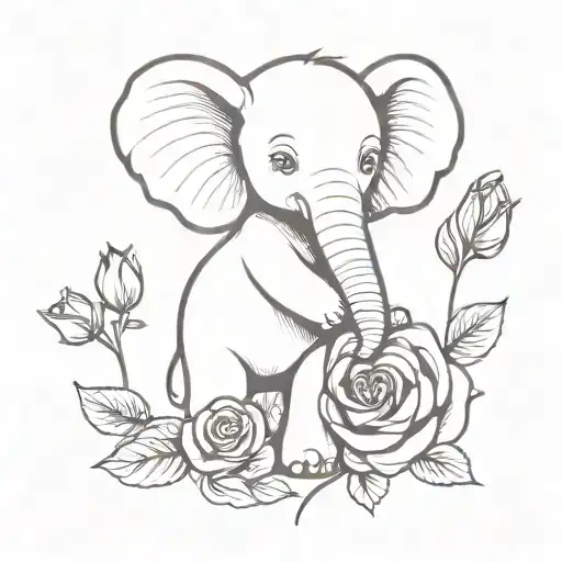 Baby Elephant Holding Rose