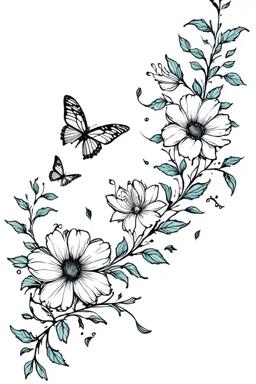 Flowers And Vines And Butterflies Surrounding