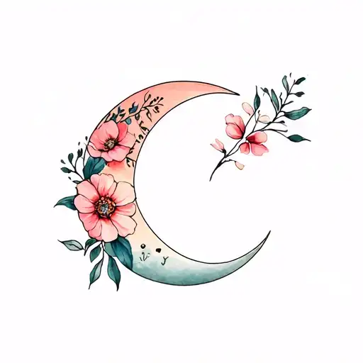 Crescent Moon With October Birth Flower