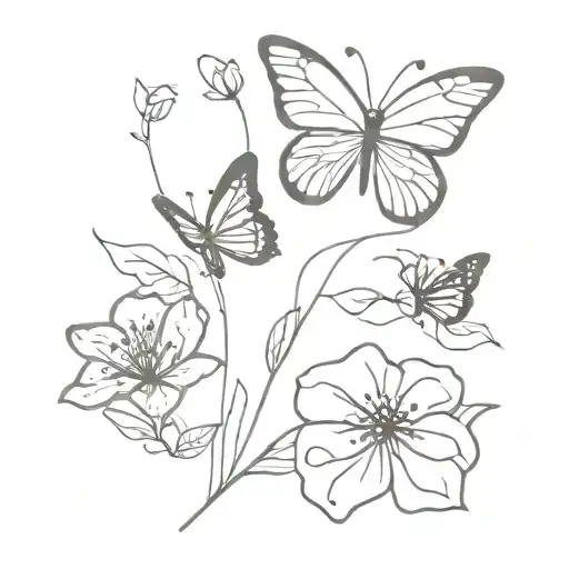 Three Flowers And One Butterfly