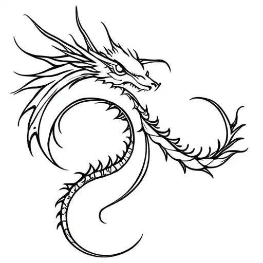 Simple Minimalist Celestial Dragon Tattoo No Colour Fine Line