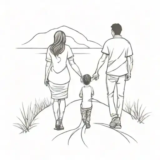 A Mother And Her Son Holding Hands Walking On A Path With Their Backs To Each Other Holding Hands
