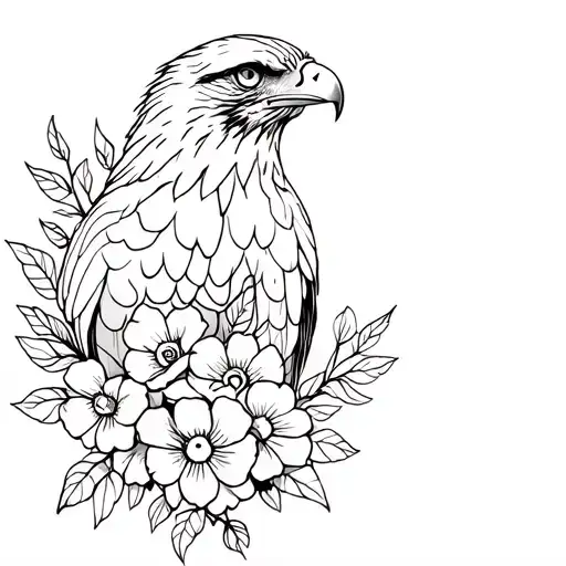 Hawk With Flowers Intertwined