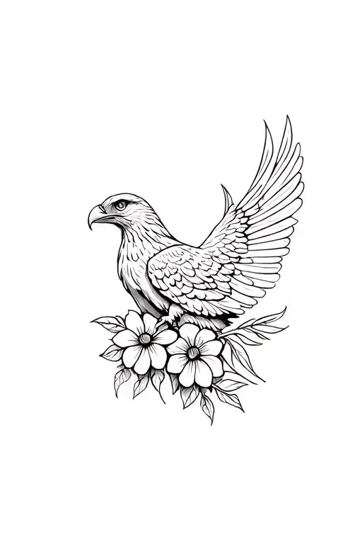 Hawk With Flowers Intertwined