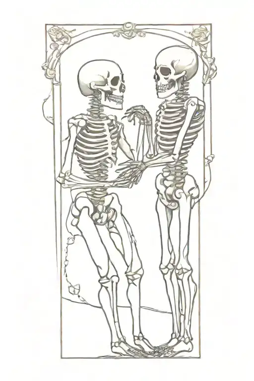 Tarot Card Lovers With Two Skeletons Hugging Each Other