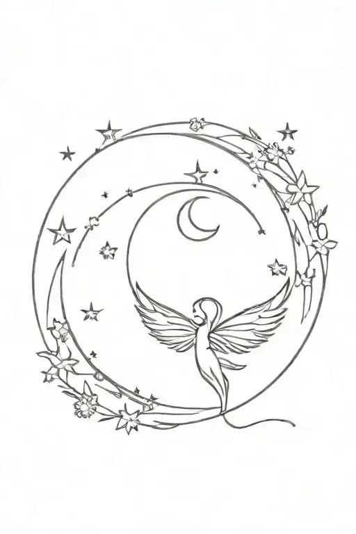 Fairy Wings With Moon And Stars Surrounding