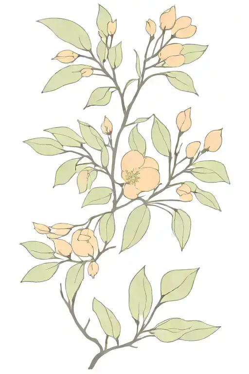 Eucalyptus Leaves And Peach Flowers