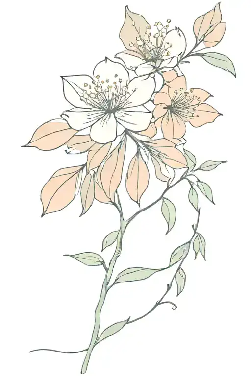 Eucalyptus Leaves And Peach Flowers Blooming