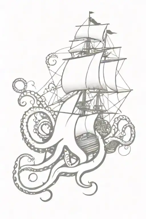Giant Octopus Wrapping Tentacles Around A Pirate Ship