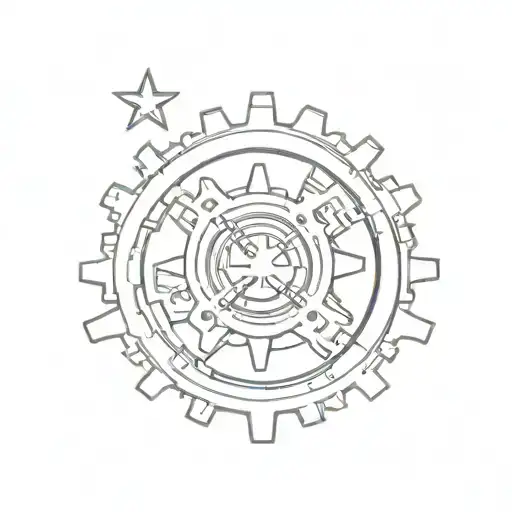 A Minimalist Outline Of The Philippine Flag Incorporated Into A Mechanical Gear