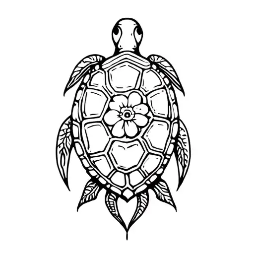 Turtle And Flowers Intertwined