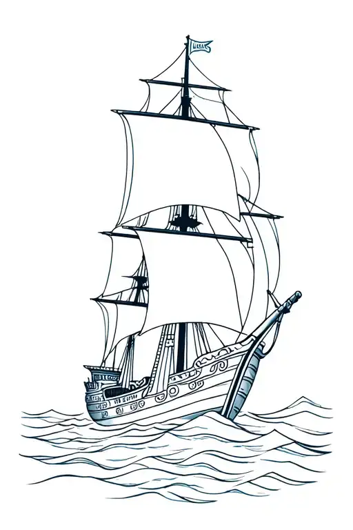 Viking War Ship Sailing Towards