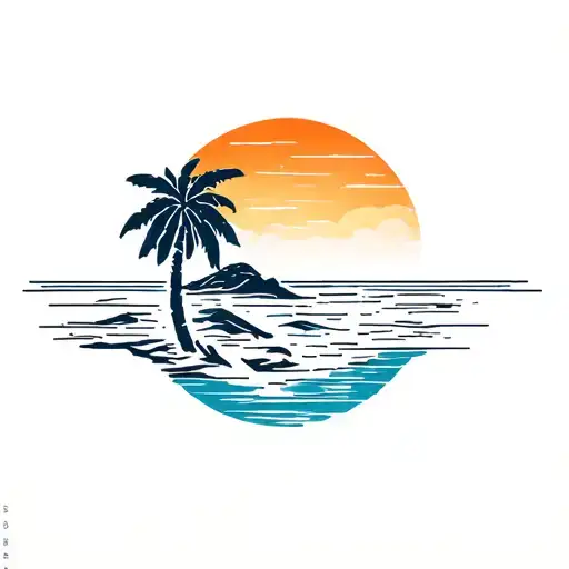 Palm Tree And Sunset On Beach