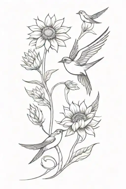 Swallows Over Sunflowers