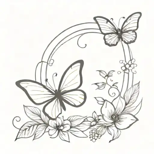 Mariposa Y Flores E Folhas