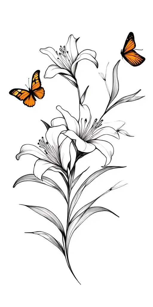 Tiger Lilies And Butterflies