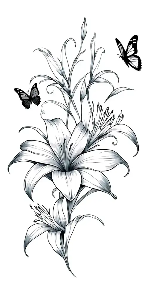 Tiger Lilies And Butterflies