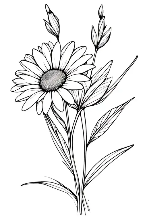 Daisy And Gladiolus Flower Bouquet Fine Line
