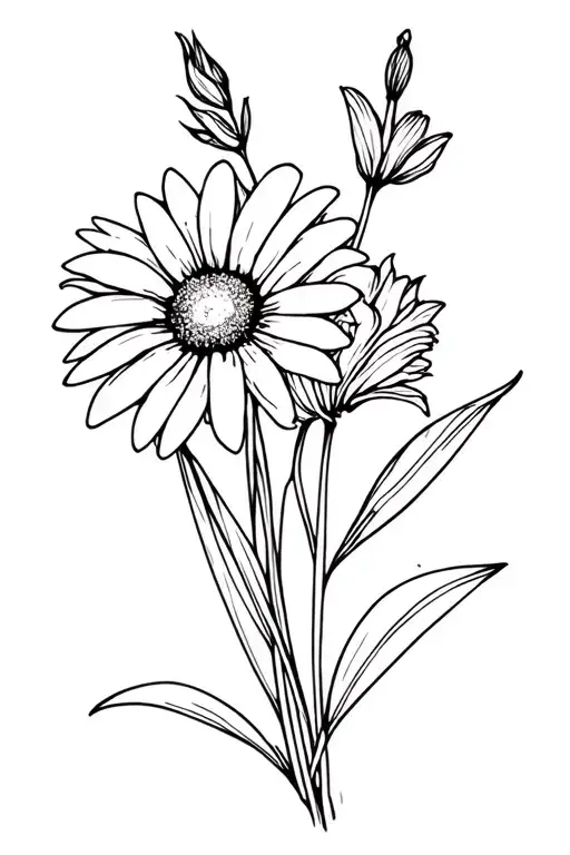 Daisy And Gladiolus Flower Bouquet Fine Line