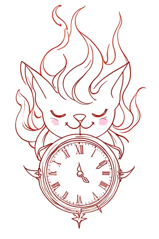 Flames And Smoke With A Clock And Chesire Caat Smile
