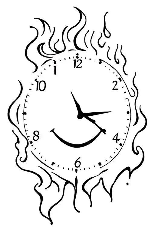 Flames And Smoke With A Melting Clock And Smile