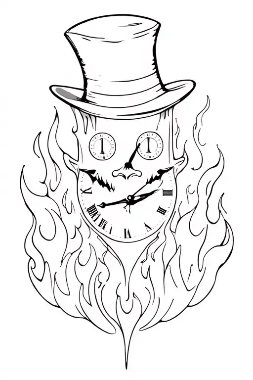 Flames And Smoke With A Melting Clock And Mad Hatter Grin