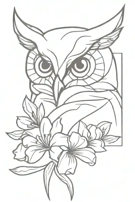 Owl Face With Cosmo Flower And Gladiolus Flower