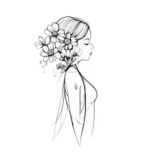 A Minimal Strong Girl Tattoo With Flowers Growing