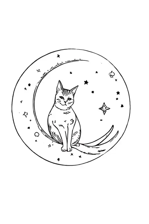 Cat Sitting On Moon