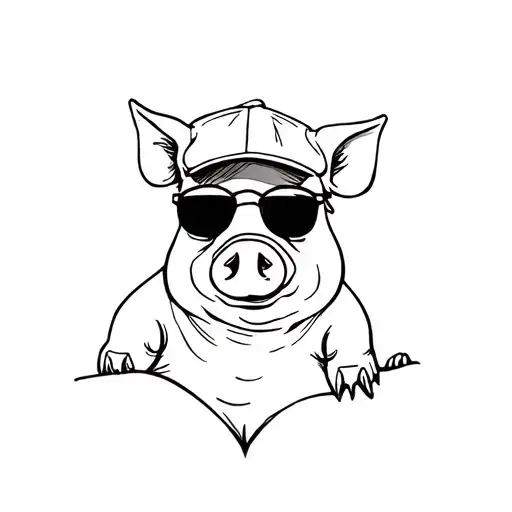 Pig Wearing A Flat Cap And Sunglasses