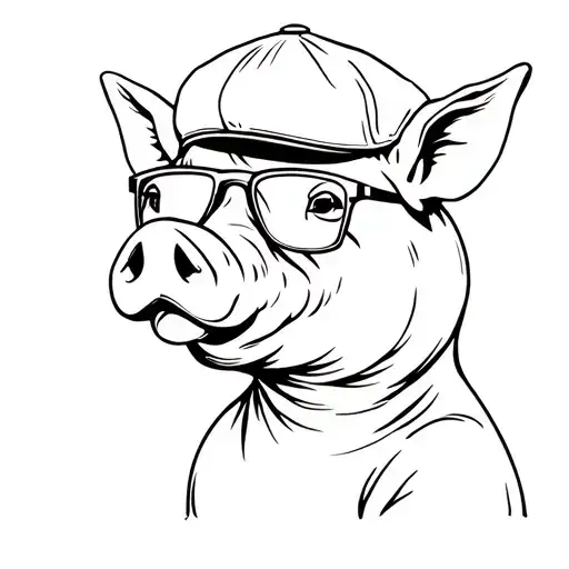 Pig Wearing A Flat Cap And Sunglasses Side Profile