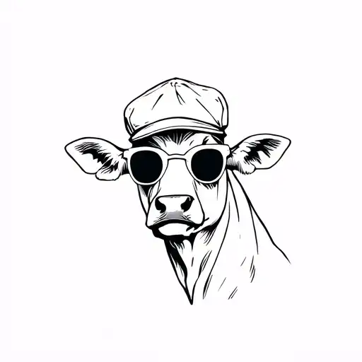 Cow Wearing Flat Cap And Retro Sunglasses