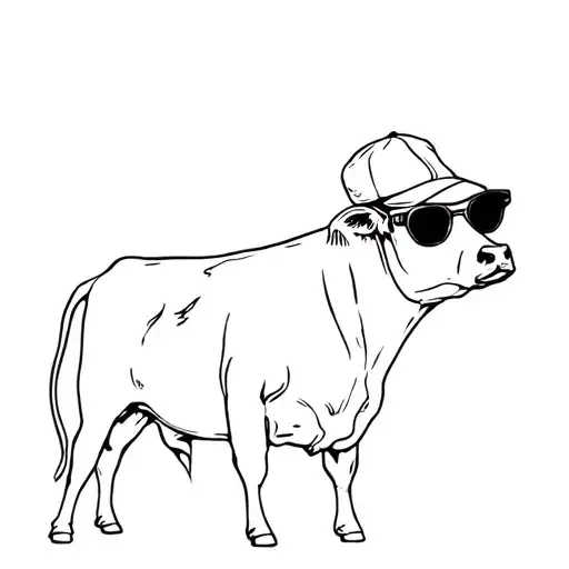 Cow Wearing Flat Cap And Retro Sunglasses Side Profile