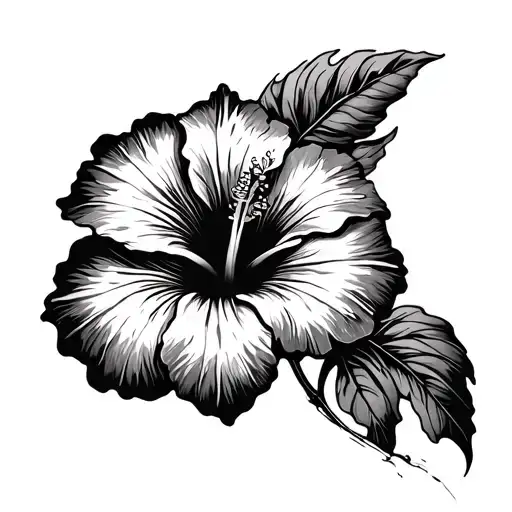 Hibiscus Flower Thin Outlines Grey Scale Lineart