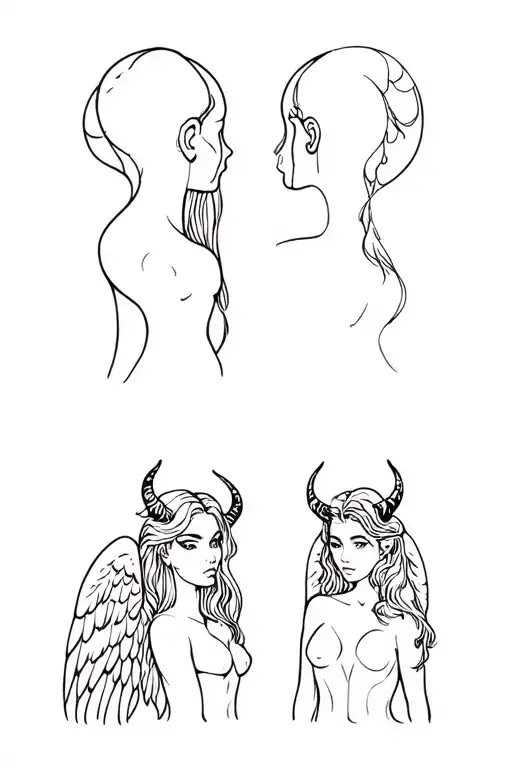 Full Body Separate Cartoon Angel And Devil For Behind Ear