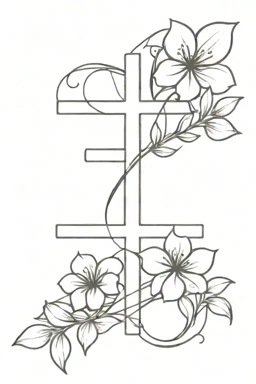 Cross And Flowers Intertwined