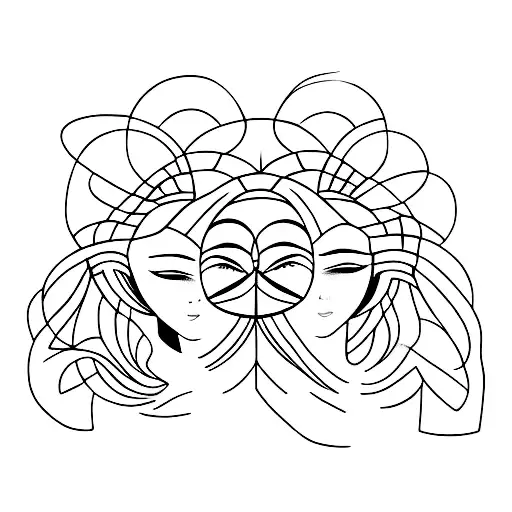 Fine Line Siloette Of Two Woman's Faces