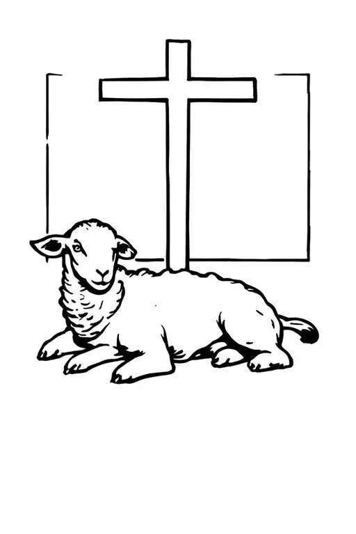 Lamb Laying In Front Of Cross