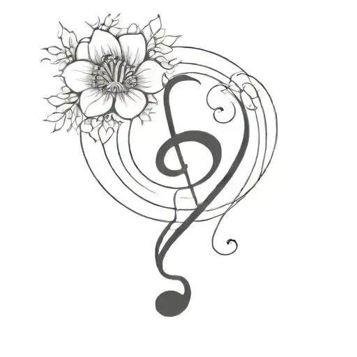 A Minimalist Tattoo Of A Music Note Intertwined With A Blooming Flower